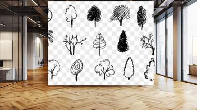 Hand drawn trees doodle set collection Wall mural