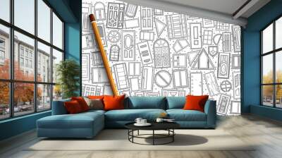 Hand drawn Windows and vector doors doodle set background Wall mural