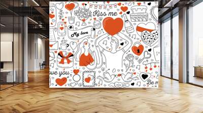 Love doodle set Wall mural