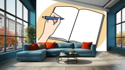 Person hand writing in notebook with pen Wall mural