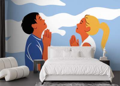 Praying, god, religion, couple, christianity, request, faith concept Wall mural