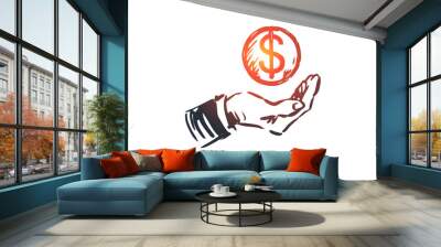 Saving, money, finance, hand, investment concept. Hand drawn isolated vector. Wall mural