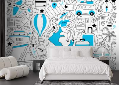 Travel doodle set Wall mural