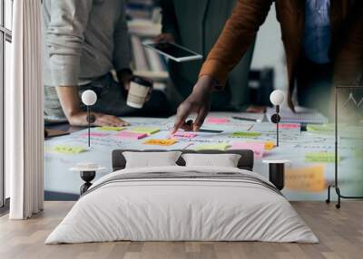 Close-up of business team brainstorming while working on mind map in the office. Wall mural