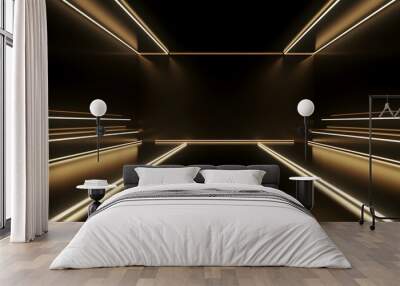 Abstract Stage with gold Neon Lights. Empty Space for Product Presentation Wall mural