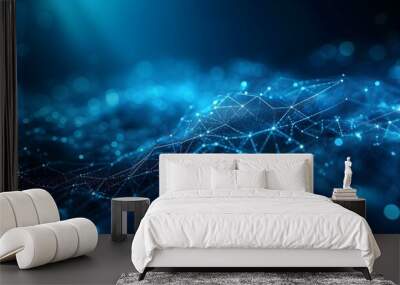 Blurred Data Science Background in blue Colors. Abstract Network of Dots and Lines Wall mural