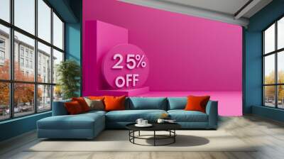 Pink '25% OFF' Promotional Sign on a Pink Background with Copy Space Wall mural