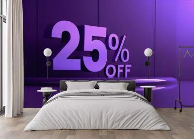 Purple '25% OFF' Promotional Sign on a Purple Background with Copy Space Wall mural