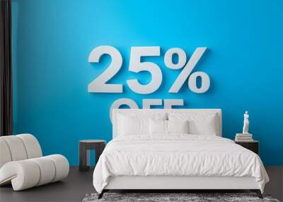 White '25% OFF' Promotional Sign on a Blue Background with Copy Space Wall mural