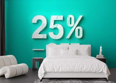 White '25% OFF' Promotional Sign on a Emerald Background with Copy Space Wall mural