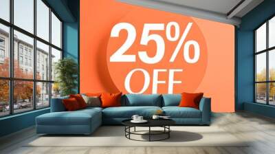 White '25% OFF' Promotional Sign on a Light Orange Background Wall mural