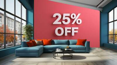 White '25% OFF' Promotional Sign on a Light Red Background with Copy Space Wall mural