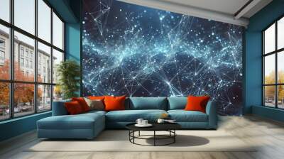 A dynamic web of glowing connections and particles, symbolizing the vast digital networks that power communication and data flow Wall mural