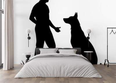 a dog trainer training a dog on the field silhouette (7) Wall mural