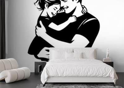 Children, father and daughter hug for love, trust or bonding together  black color silhouette 5 Wall mural