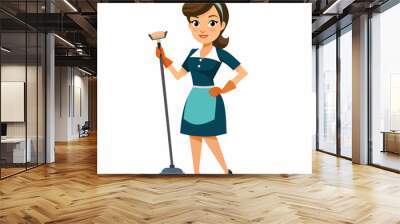 Cleaner woman clean the room, stylish pose vector silhouette (10) Wall mural