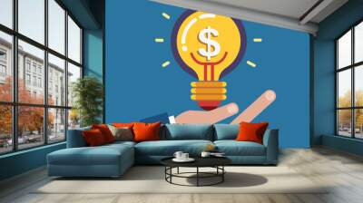 high-resolution digital illustration depicting a hand holding a light bulb with a dollar symbol icon (7) Wall mural