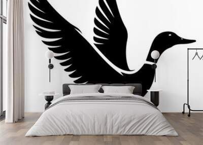 minimal flying duck vector silhouette, black color silhouette Wall mural