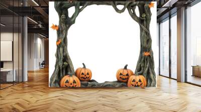 A spooky Halloween frame adorned with carved pumpkins and autumn leaves, perfect for festive decorations and seasonal crafts. Wall mural