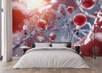 DNA molecule with red blood cells Wall mural