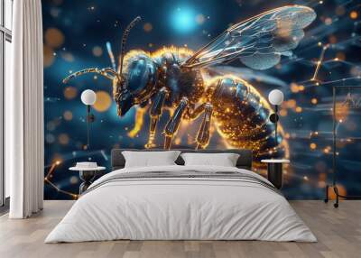 Golden Bee in a Digital Network Wall mural