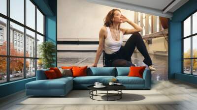 Active middle aged woman portrait. Female contemporary dance teacher in studio Wall mural