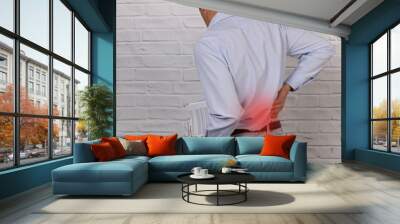 Business man suffering from back pain in an office . Pain relief concept Wall mural