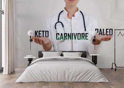 Choice between Keto, Paleo and Carnivore diet. Healthy lifestyle concept Wall mural