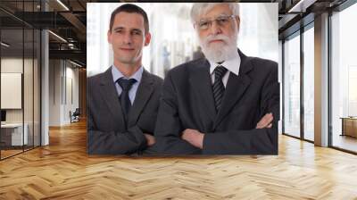 family business,team work, success. portrait of young and senior businessman, lawyer, architect. two Wall mural