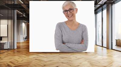 Happy Smiling Mature Woman wearing glasses on white background. Wall mural