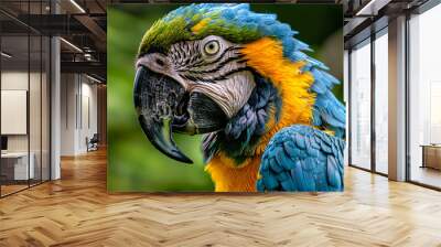 blue and yellow macaw closeup photo, detailed and high resolution, wildlife photography, parrot family, bird, feathers, tropical birds, exotic Wall mural