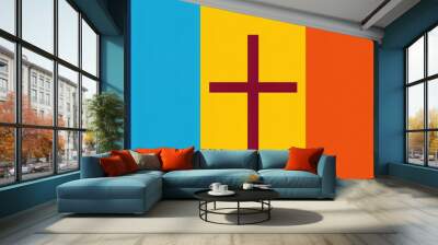 Mosaic style Christian poster of the cross of Jesus Christ - in a rich watercolor style graphic illustration, in ultra High resolution with natural grain textures, and landscape orientation Wall mural