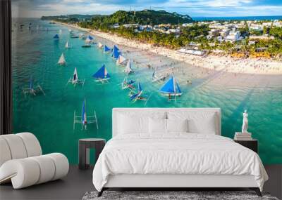 Coastal Resort Scenery of Boracay Island, Philippines, a Tourism Destination for Summer Vacation in Southeast Asia, with Tropical Climate and Beautiful Landscape. Aerial View.. Wall mural