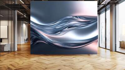 abstract fluid art, metallic silver ripples, liquid mercury textures, iridescent shimmering waves, fractal patterns, alien alien-like forms, surreal Wall mural