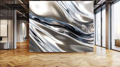 abstract fluid art, metallic silver ripples, liquid mercury textures, iridescent shimmering waves, fractal patterns, alien alien-like forms, surreal Wall mural