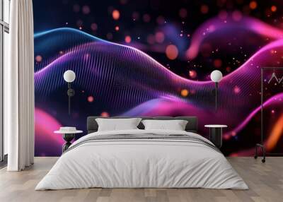 cyberpunk particle waves, ethereal wave forms, futuristic quantum energy field, flux of neon light particles, transcendent digital hallucination, vivid motion blur, intense colors Wall mural