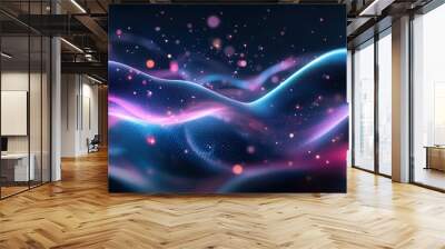 cyberpunk particle waves, ethereal wave forms, futuristic quantum energy field, flux of neon light particles, transcendent digital hallucination, vivid motion blur, intense colors Wall mural