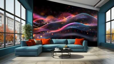 cyberpunk particle waves, ethereal wave forms, futuristic quantum energy field, flux of neon light particles, transcendent digital hallucination, vivid motion blur, intense colors Wall mural