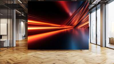 luminous abstract tunnel, neon lights streaks, dynamic motion blur, futuristic architecture structures, energy waves, dark colors with glowing orange highlights, cinematic composition Wall mural