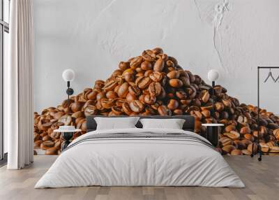 Pile coffee beans isolated on white background and texture Wall mural