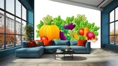 fruits and vegetables cartoon Wall mural