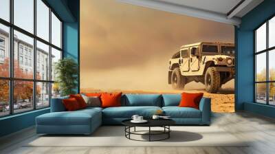 armored military vehicle driving through the desert. armed forces concept. war operation, military c Wall mural