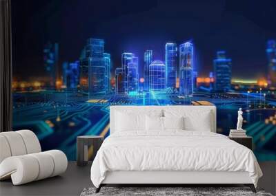 3d rendering of the city with buildings made up only of digital data and computer chips, futuristic  Wall mural