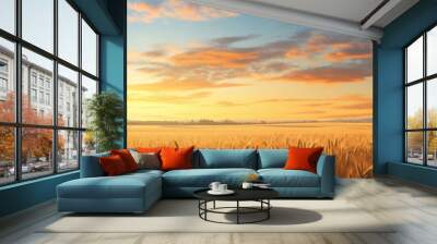 A wheat field at sunset. Wall mural