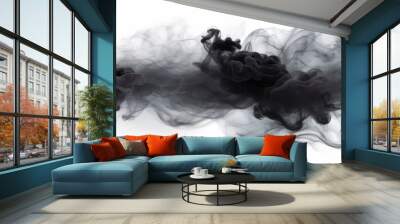 Black smoke with lightning on a white background, dark black smoke on white, black clouds storm smoke Wall mural