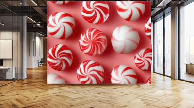 A seamless pattern of red and white peppermint candies, perfect for a fun and whimsical holiday design Wall mural