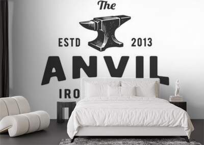 vintage logo black anvil hand drawn vector illustration Wall mural