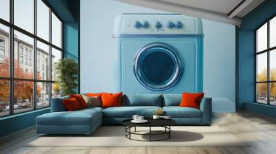 Vintage-style washing machine on a white background, showcasing retro design and charm. Wall mural