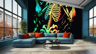 Happy dancing skeleton. Vivid colors. Mexican Day of the Dead. T-shirt print Wall mural