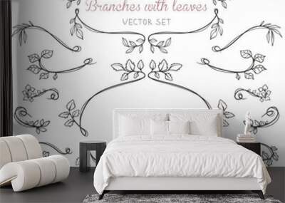 Elegant floral elements with branches and leaves. Wall mural